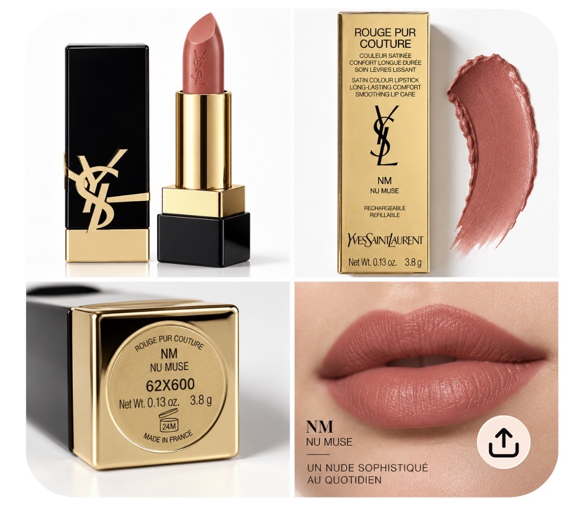 Rouge à lèvres Yves Saint Laurent Rouge Pur Couture NM Nu Muse, teinte nude